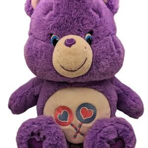 Vintage Care Bears Share Bear 13" Heart Lollipop Plush Purple Stuffed Animal Toy